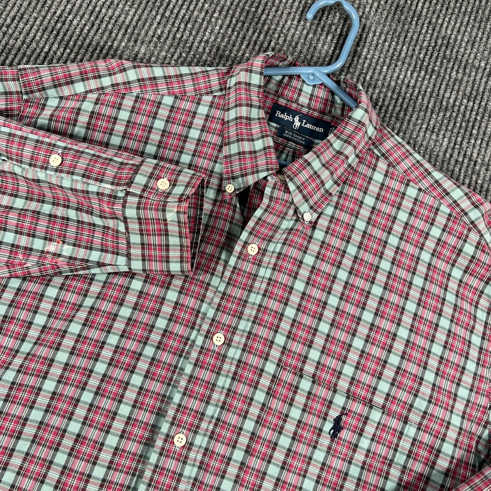 Ralph Lauren BIG Shirt Mens Large Red Plaid Long Sleeve Button Down Casual